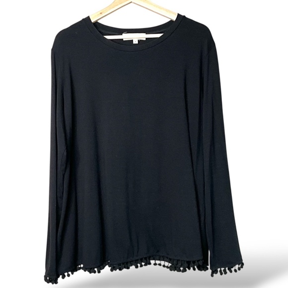 JOHNNY WAS CALME Bamboo & Organic Cotton Blend Long Sleeve Tee PomPom Trim Sz L - Picture 3 of 8